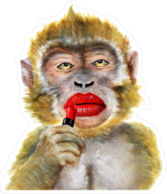 Watercolor Monkey With Red Lipstick Sticker