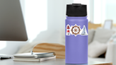 Watercolor Nautical Lighthouse, Steering Wheel And Boat Sticker on a Water Bottle (New) example