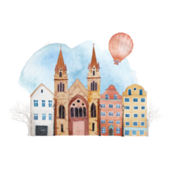 Watercolor Netherlands Scene Hot Air Balloon Sticker