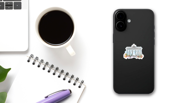 Watercolor Of Brandenburg Gate Berlin, Germany Sticker on a Phone (New) example