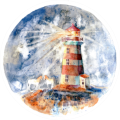 Watercolor Old Red And White Lighthouse Sticker
