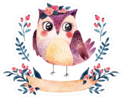 Watercolor Owl With Plants And Ribbon Sticker