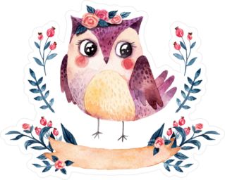 Watercolor Owl With Plants And Ribbon Sticker