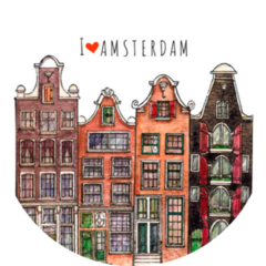 Watercolor Painted Buildings I Love Amsterdam Sticker