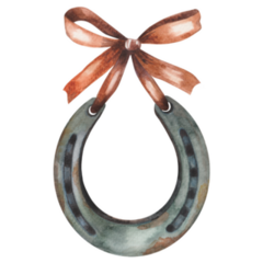 Watercolor Painting Horseshoe & Ribbon Sticker
