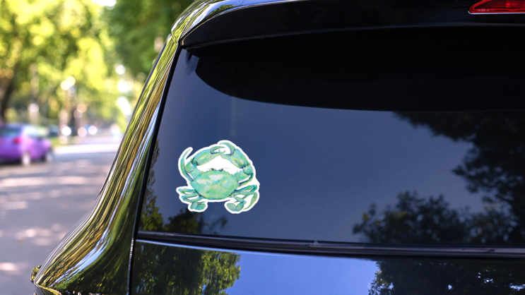 Watercolor Painting Of Blue Green Crab Sticker on a Rear Car Window (New) example