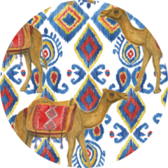 Watercolor Painting Seamless Ikat Pattern With Camel Sticker