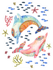 Watercolor Pair Of Lovely Dolphins Sticker