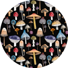 Watercolor Pattern Hand-drawn Forest Plants Mushrooms On Black Sticker