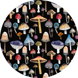 Watercolor Pattern Hand-drawn Forest Plants Mushrooms On Black Sticker