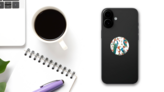 Watercolor Pattern Peacock On A Cherry Tree Sticker on a Phone (New) example