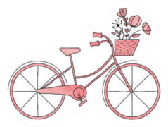 Watercolor Pink Bike With Basket And Flowers Sticker