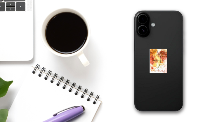 Watercolor Poster Of Sagittarius Bow Sticker  on a Phone (New) example