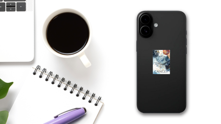 Watercolor Poster Of Zodiac Sign Cancer Sticker on a Phone (New) example