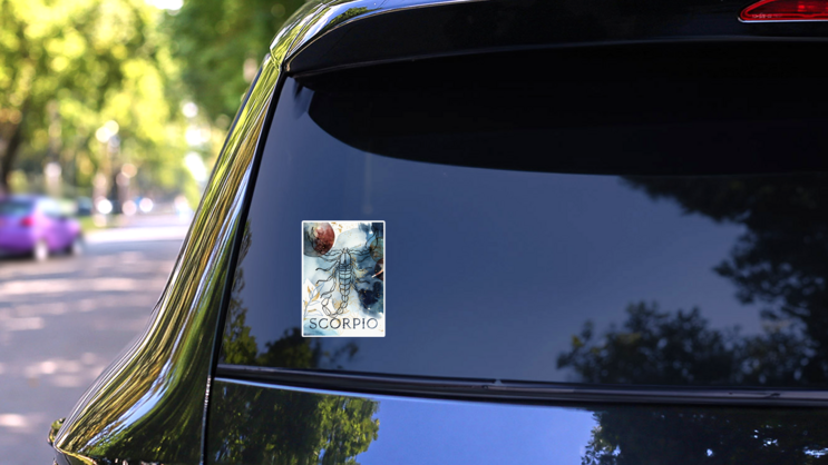 Watercolor Poster Of Zodiac Sign Scorpio Art Sticker on a Rear Car Window (New) example