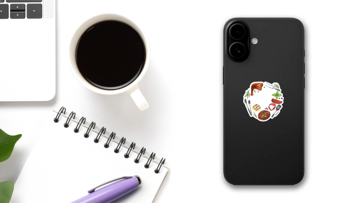 Watercolor Round Barbecue Frame Sticker on a Phone (New) example