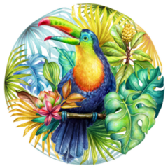 Watercolor Round Botanical Toucan Sticker