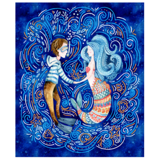 Watercolor Sailor And Mermaid In Love Sticker