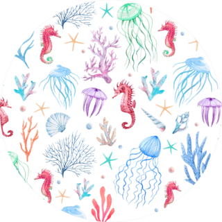 Watercolor Sea Pattern, Seahorse Sticker
