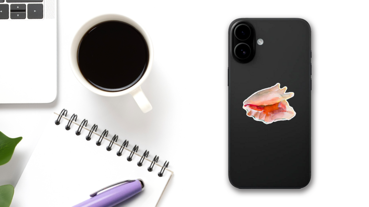 Watercolor Seashell  In Pink Sticker on a Phone (New) example