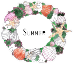 Watercolor Seashell Succulent Wreath With Summer Text Sticker