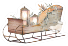 Watercolor Season Illustration Of Sled Sticker