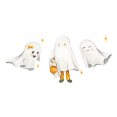 Watercolor Set With Cute Ghosts Halloween Sticker