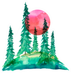 Watercolor Silhouette Of A Coniferous Forest Sticker