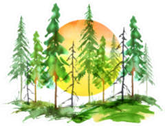 Watercolor Silhouette Of A Coniferous Forest Yellow Sunset Sticker