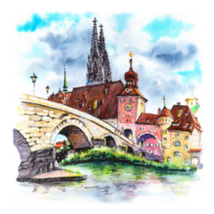 Watercolor Sketch Sunny Eastern Bavaria, Germany Sticker