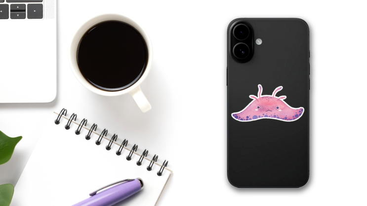 Watercolor Spotted Cute Marine Creature Stingray Sticker on a Phone (New) example
