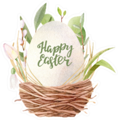 Watercolor Spring Easter Egg In Basket Hand Painted Sticker