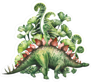 Watercolor Stegosaurus With Green Floral Decoration Sticker