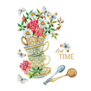 Watercolor Tea Cups Floral Tea Time Sticker