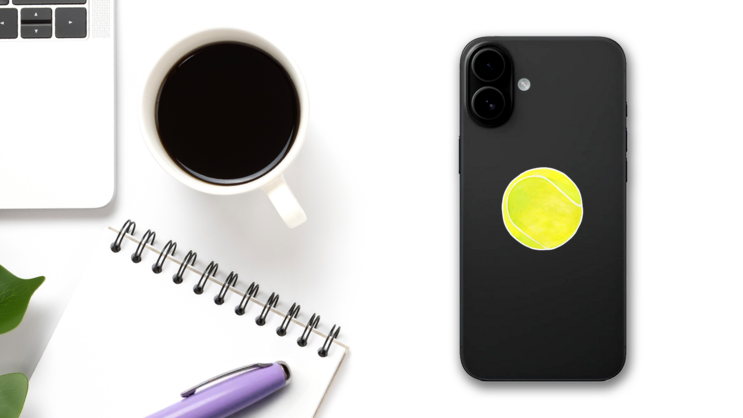 Watercolor Tennis Ball Illustration Sticker on a Phone (New) example