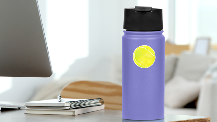 Watercolor Tennis Ball Illustration Sticker on a Water Bottle (New) example