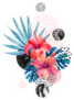 Watercolor Tropical Flowers On Geometric Background Sticker