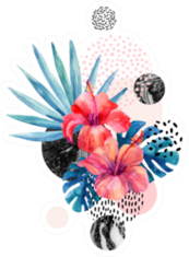 Watercolor Tropical Flowers On Geometric Background Sticker
