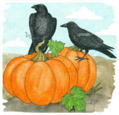 Watercolor Two Crows On A Pumpkin Sticker
