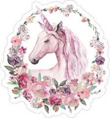 Watercolor Unicorn and Flowers Sticker