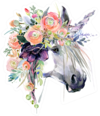 Watercolor Unicorn Illustration White Horse In Flower Wreath Sticker