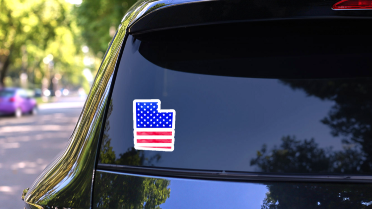 Watercolor Utah State Map With Usa Flag Sticker on a Rear Car Window (New) example