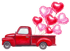 Watercolor Valentines Day Red Truck With Heart Balloons Sticker