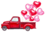 Watercolor Valentines Day Red Truck With Heart Balloons Sticker