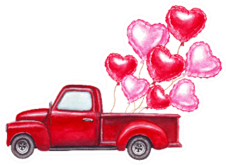Watercolor Valentines Day Red Truck With Heart Balloons Sticker
