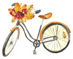 Watercolor Vintage Bicycle With Autumn Leaves Bouquet Sticker