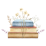 Watercolor Vintage Stack Of Books & Dried Flowers Sticker