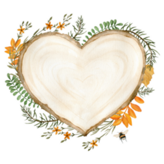 Watercolor Wood Slice Heart Fall Composition Sticker