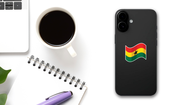 Waved Flag Of Ghana Sticker on a Phone (New) example