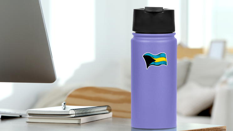 Waving Bahama Flag Sticker on a Water Bottle (New) example